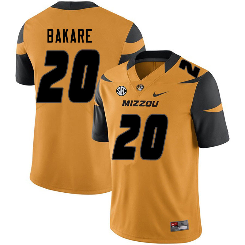 Men #20 Simi Bakare Missouri Tigers College Football Jerseys Sale-Yellow
